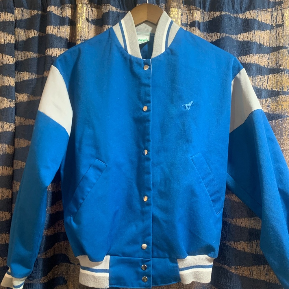 Vintage Wrangler Blue Varsity Jacket with Grey Accents